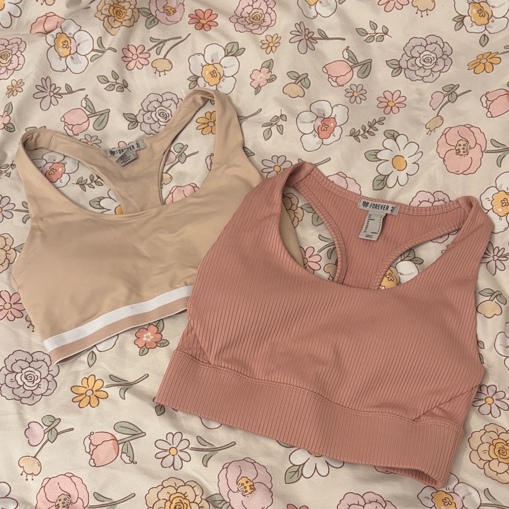 Women's Ribbed Pink and Tan Sports Bras